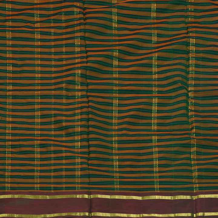 Hayagrivas Handloom Orange with Bottle Green Stripes Ten Yards Silk Saree KBF197E1-1