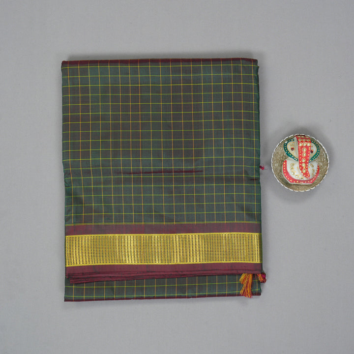 Hayagrivas Handloom Manthalir Green Ten Yards Silk Saree KBF197E3-2