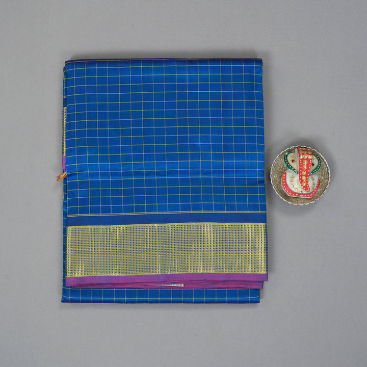 Hayagrivas Handloom Peacock Blue Ten Yards Silk Saree KBF197E4-1