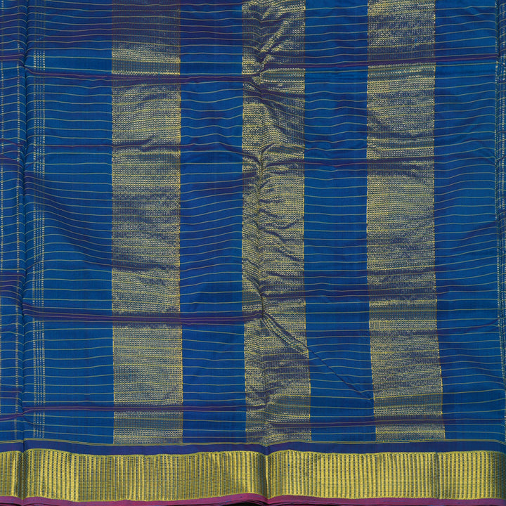Hayagrivas Handloom Peacock Blue Ten Yards Silk Saree KBF197E4-1
