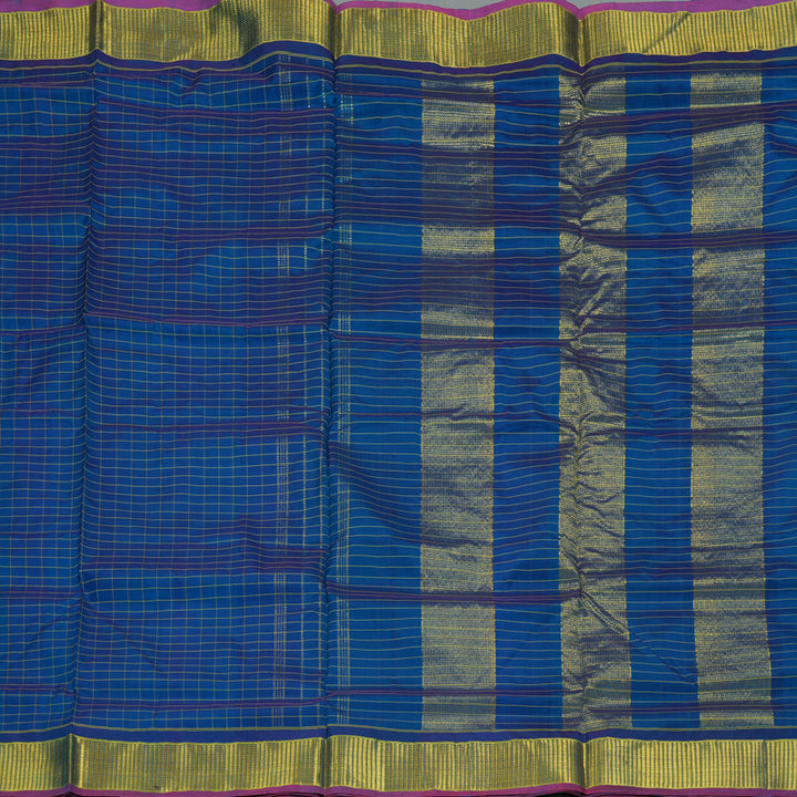 Hayagrivas Handloom Peacock Blue Ten Yards Silk Saree KBF197E4-1