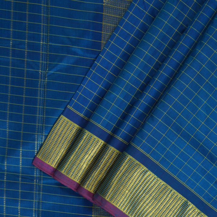 Hayagrivas Handloom Peacock Blue Ten Yards Silk Saree KBF197E4-1