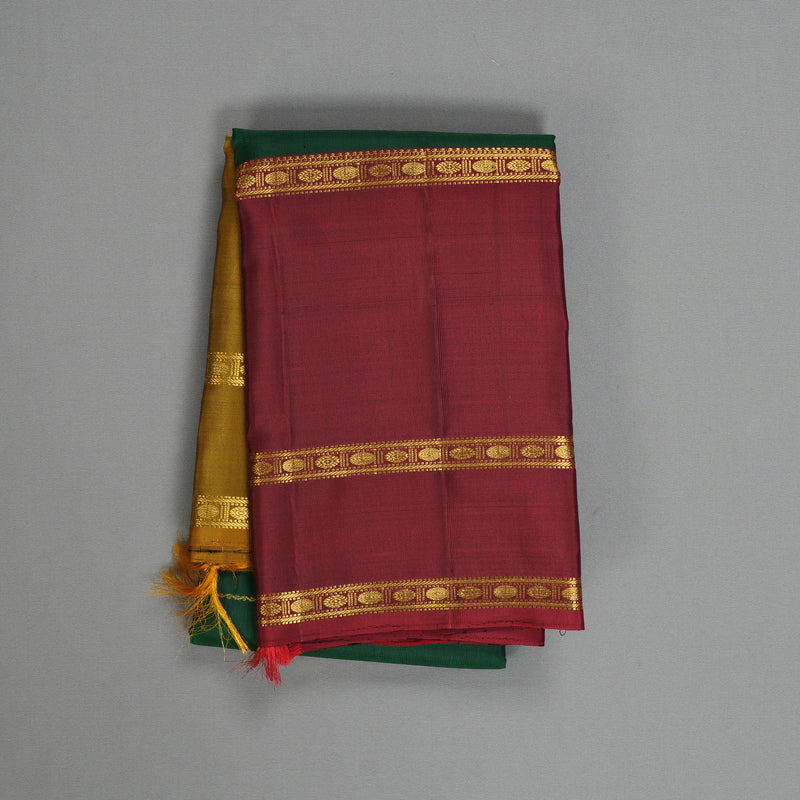 Hayagrivas Handloom Bottle Green Kanjivaram Silk Saree with Ganga Jamuna Border KBF198E10-1
