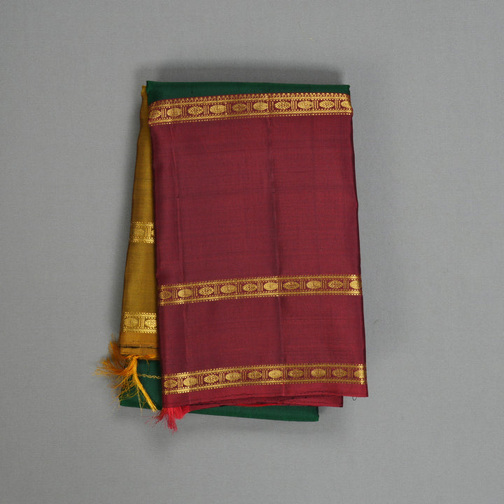 Hayagrivas Handloom Bottle Green Kanjivaram Silk Saree with Ganga Jamuna Border KBF198E10-1