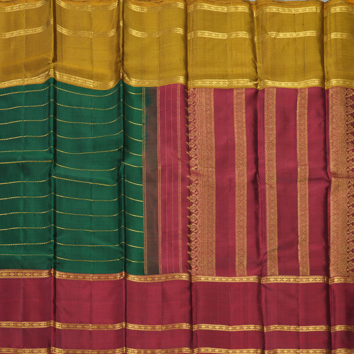 Hayagrivas Handloom Bottle Green Kanjivaram Silk Saree with Ganga Jamuna Border KBF198E10-1