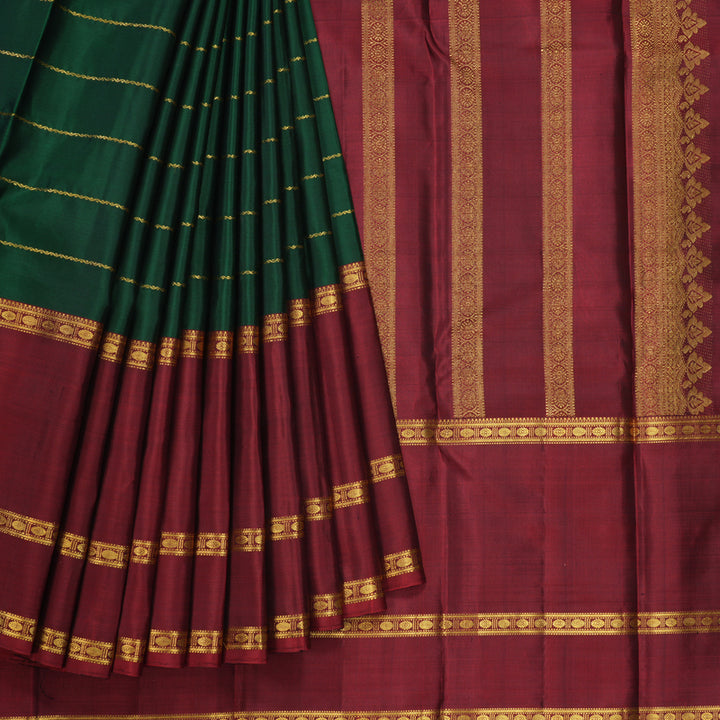 Hayagrivas Handloom Bottle Green Kanjivaram Silk Saree with Ganga Jamuna Border KBF198E10-1