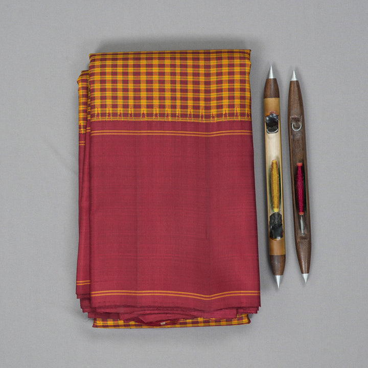 Hayagrivas Handloom Yellow & Maroon Checks Kanjivaram Silk Saree KBF198E11-1