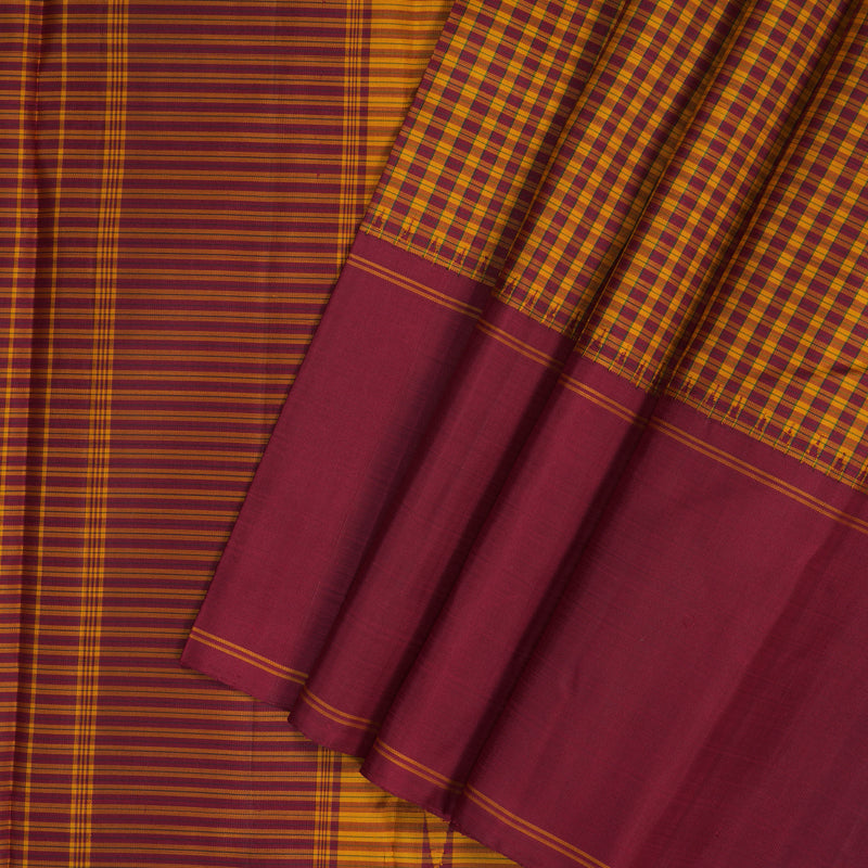 Hayagrivas Handloom Yellow & Maroon Checks Kanjivaram Silk Saree KBF198E11-1