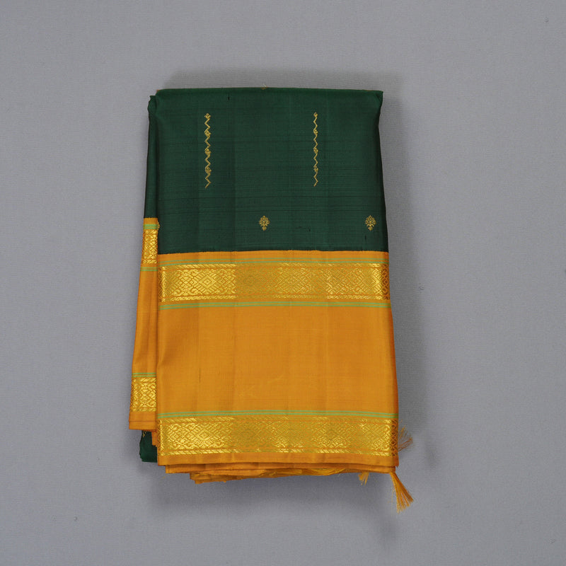 Hayagrivas Handloom Bottle Green Kanjivaram Silk Saree with Mustard Yellow Border KBF198E13-1