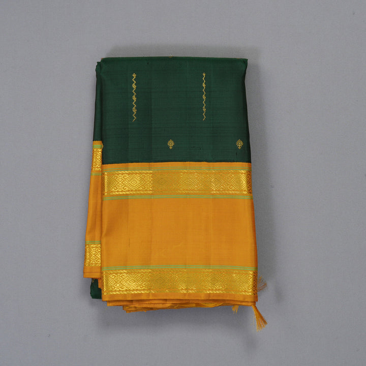 Hayagrivas Handloom Bottle Green Kanjivaram Silk Saree with Mustard Yellow Border KBF198E13-1