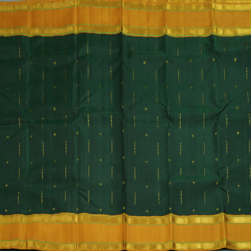 Hayagrivas Handloom Bottle Green Kanjivaram Silk Saree with Mustard Yellow Border KBF198E13-1