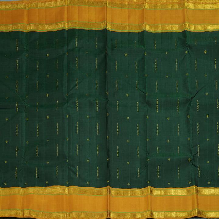 Hayagrivas Handloom Bottle Green Kanjivaram Silk Saree with Mustard Yellow Border KBF198E13-1