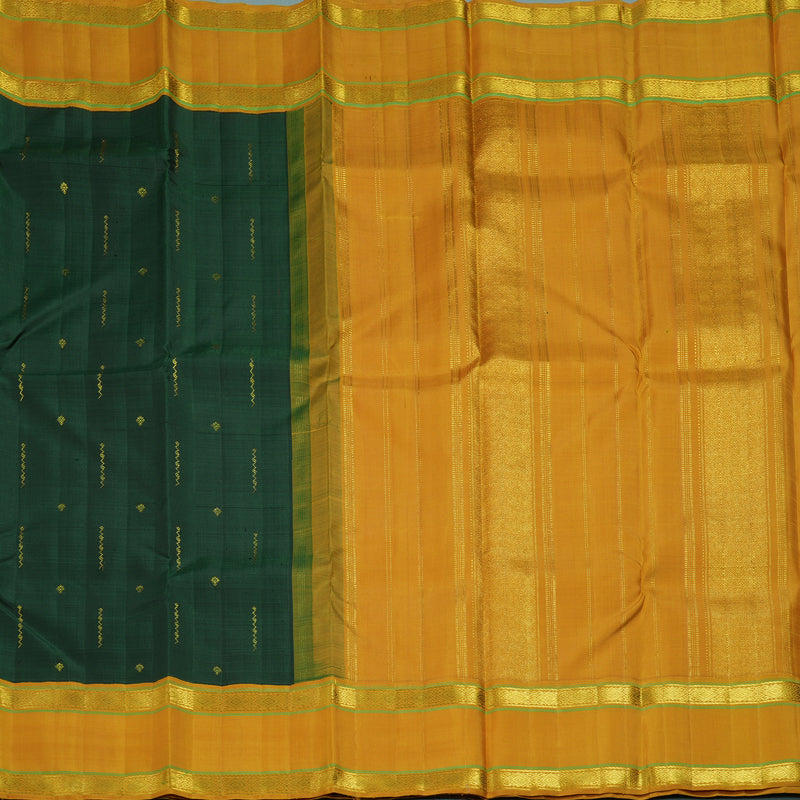 Hayagrivas Handloom Bottle Green Kanjivaram Silk Saree with Mustard Yellow Border KBF198E13-1