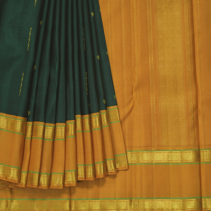 Hayagrivas Handloom Bottle Green Kanjivaram Silk Saree with Mustard Yellow Border KBF198E13-1