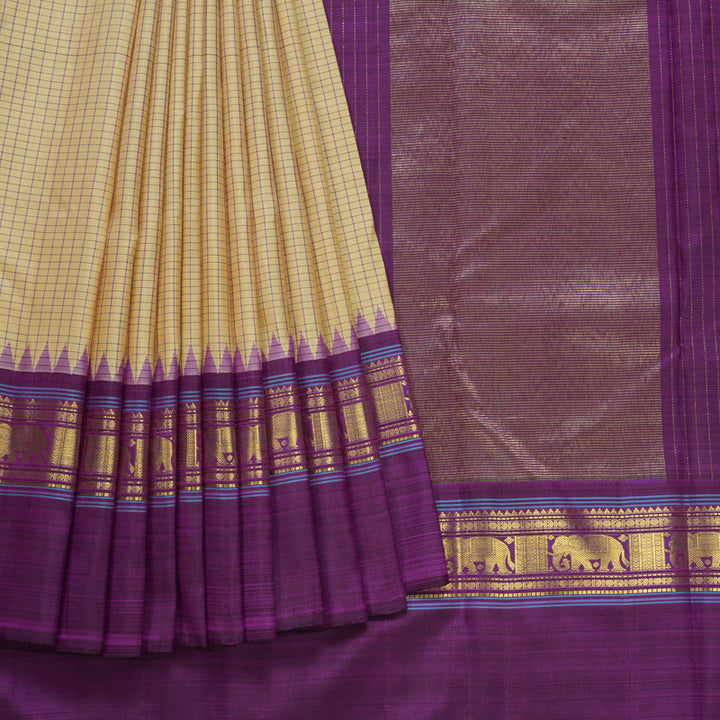 Hayagrivas Handloom Sandal Kanjivaram Silk Saree with Purple Border KBF198E9-1