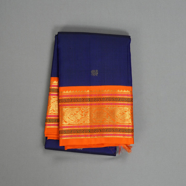 Hayagrivas Handloom MS Blue Kanjivaram Silk Saree with Orange Border KBF19D1-4