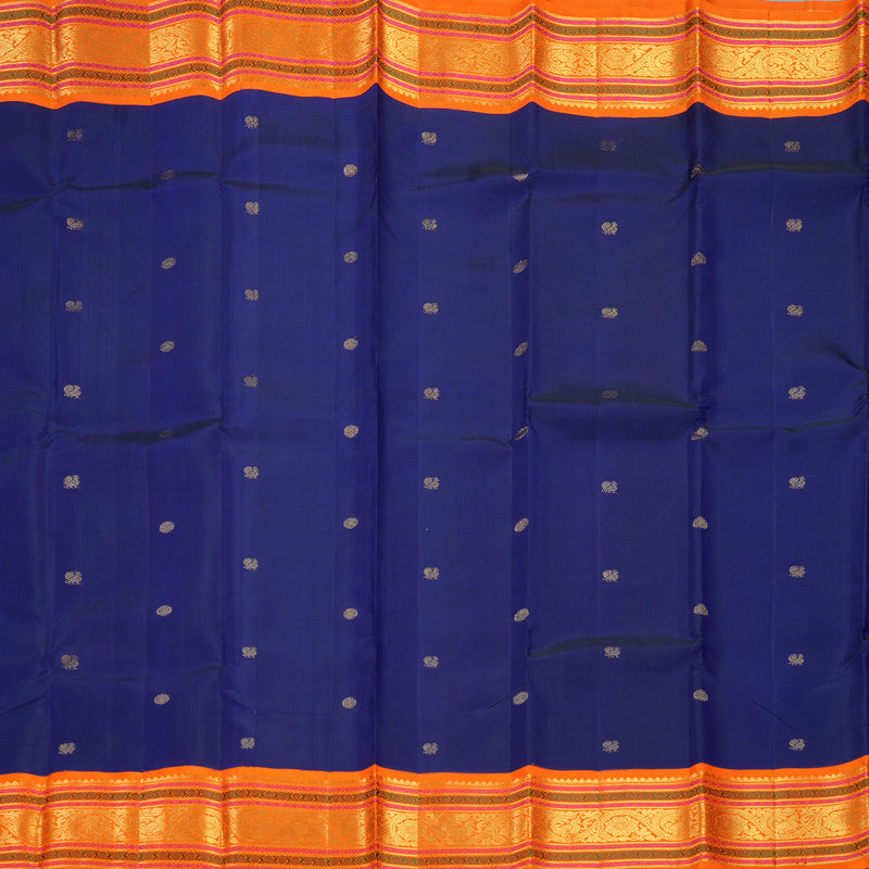 Hayagrivas Handloom MS Blue Kanjivaram Silk Saree with Orange Border KBF19D1-4