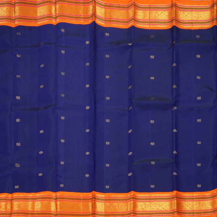Hayagrivas Handloom MS Blue Kanjivaram Silk Saree with Orange Border KBF19D1-4
