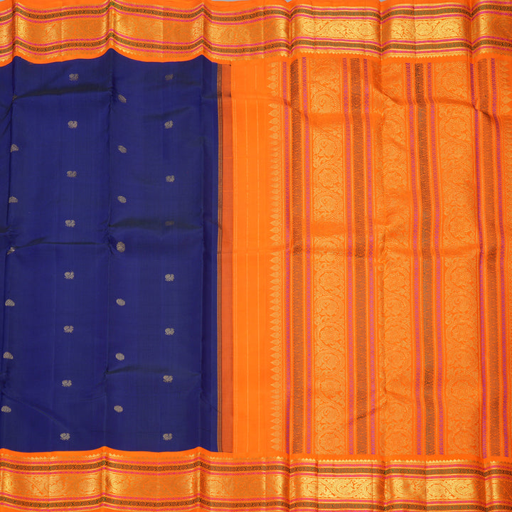 Hayagrivas Handloom MS Blue Kanjivaram Silk Saree with Orange Border KBF19D1-4