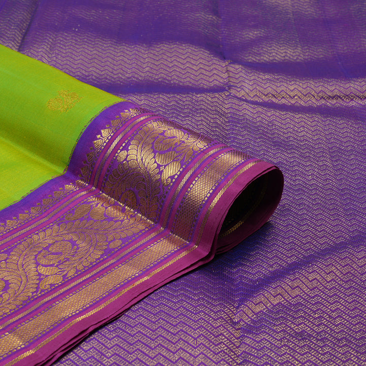 Hayagrivas Handloom Fluorescent Green Kanjivaram Silk Saree with Purple Border KBF19D2-1