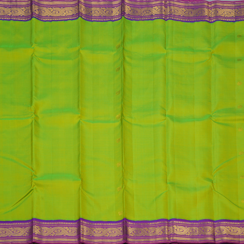 Hayagrivas Handloom Fluorescent Green Kanjivaram Silk Saree with Purple Border KBF19D2-1