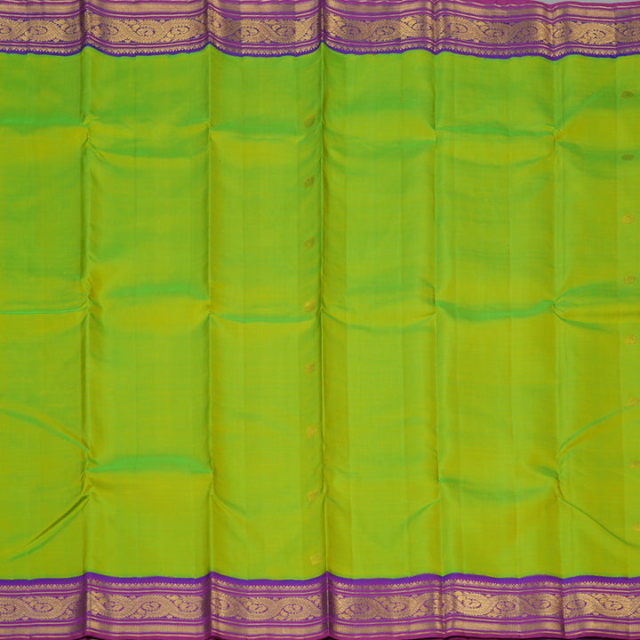 Hayagrivas Handloom Fluorescent Green Kanjivaram Silk Saree with Purple Border KBF19D2-1