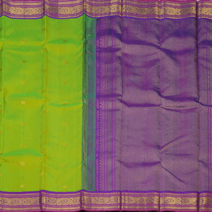 Hayagrivas Handloom Fluorescent Green Kanjivaram Silk Saree with Purple Border KBF19D2-1
