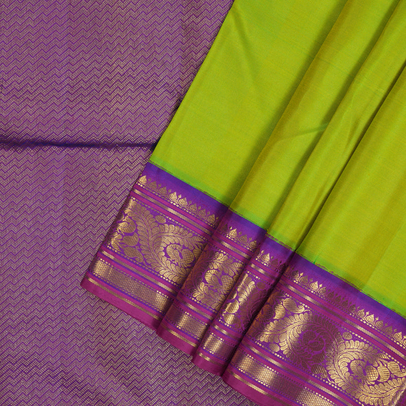 Hayagrivas Handloom Fluorescent Green Kanjivaram Silk Saree with Purple Border KBF19D2-1