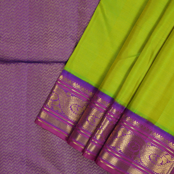 Hayagrivas Handloom Fluorescent Green Kanjivaram Silk Saree with Purple Border KBF19D2-1