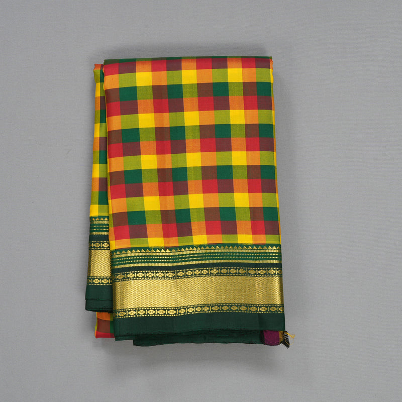 Hayagrivas Handloom Multicolour Checks Kanjivaram Silk Saree with Karum Pachai Border KBF19D3-1