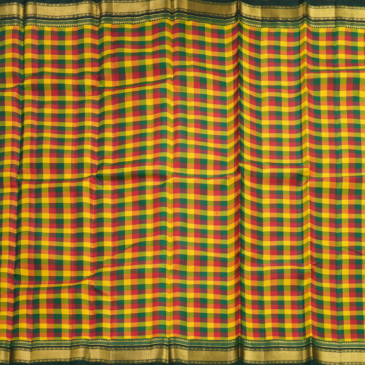 Hayagrivas Handloom Multicolour Checks Kanjivaram Silk Saree with Karum Pachai Border KBF19D3-1