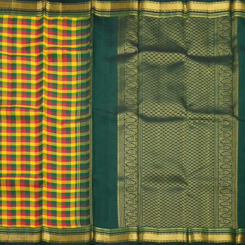 Hayagrivas Handloom Multicolour Checks Kanjivaram Silk Saree with Karum Pachai Border KBF19D3-1