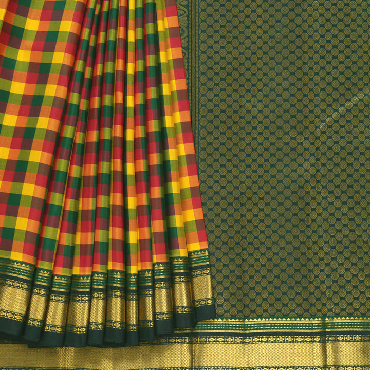 Hayagrivas Handloom Multicolour Checks Kanjivaram Silk Saree with Karum Pachai Border KBF19D3-1