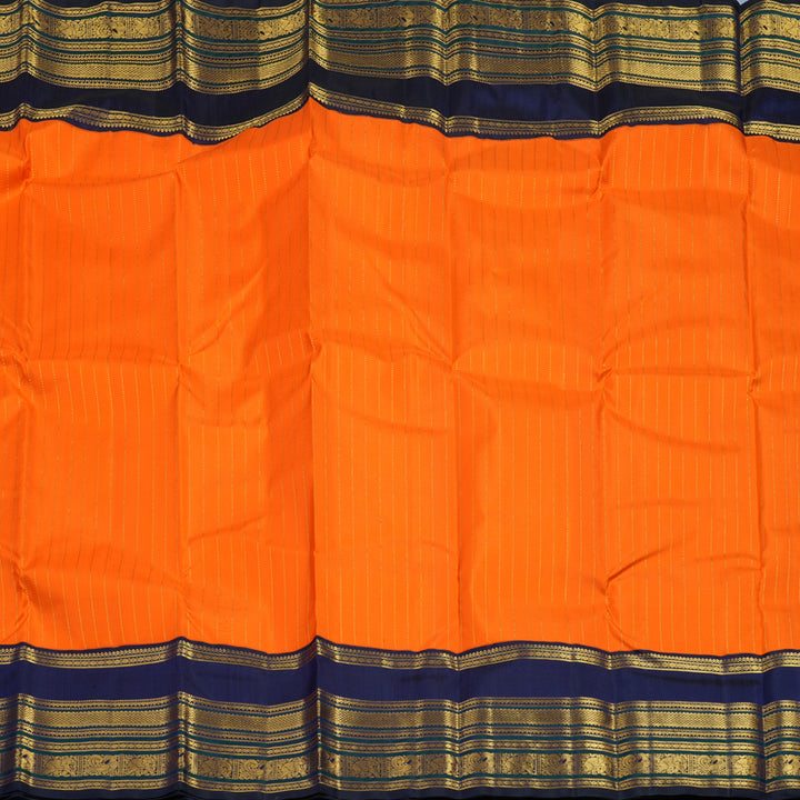 Hayagrivas Handloom Orange Kanjivaram Silk Saree with Navy Blue Border KBF19D4-1