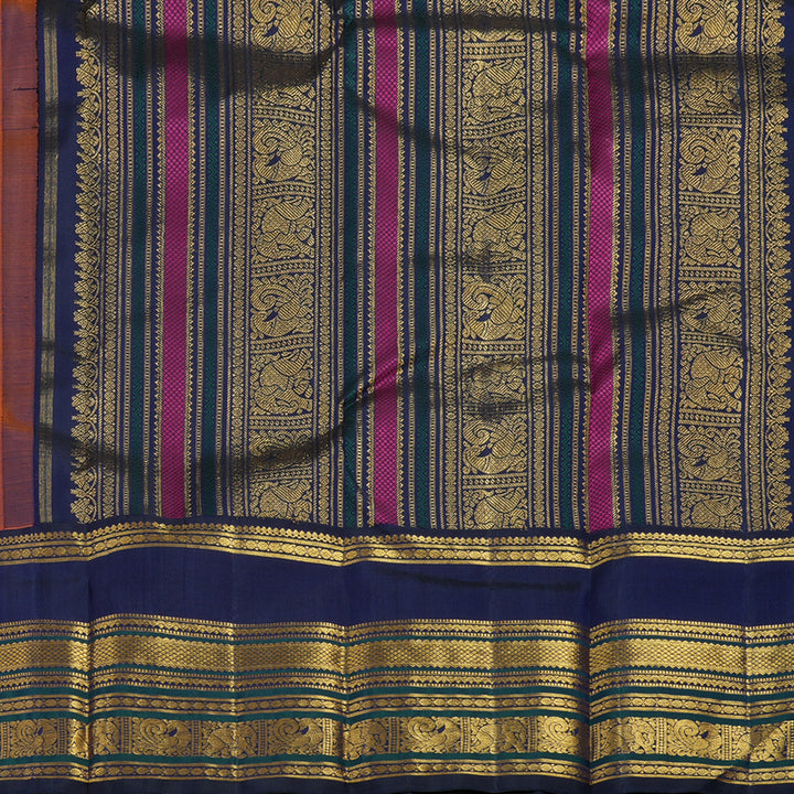 Hayagrivas Handloom Orange Kanjivaram Silk Saree with Navy Blue Border KBF19D4-1