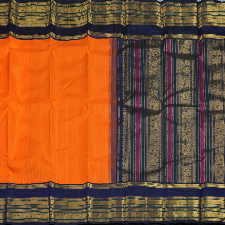 Hayagrivas Handloom Orange Kanjivaram Silk Saree with Navy Blue Border KBF19D4-1