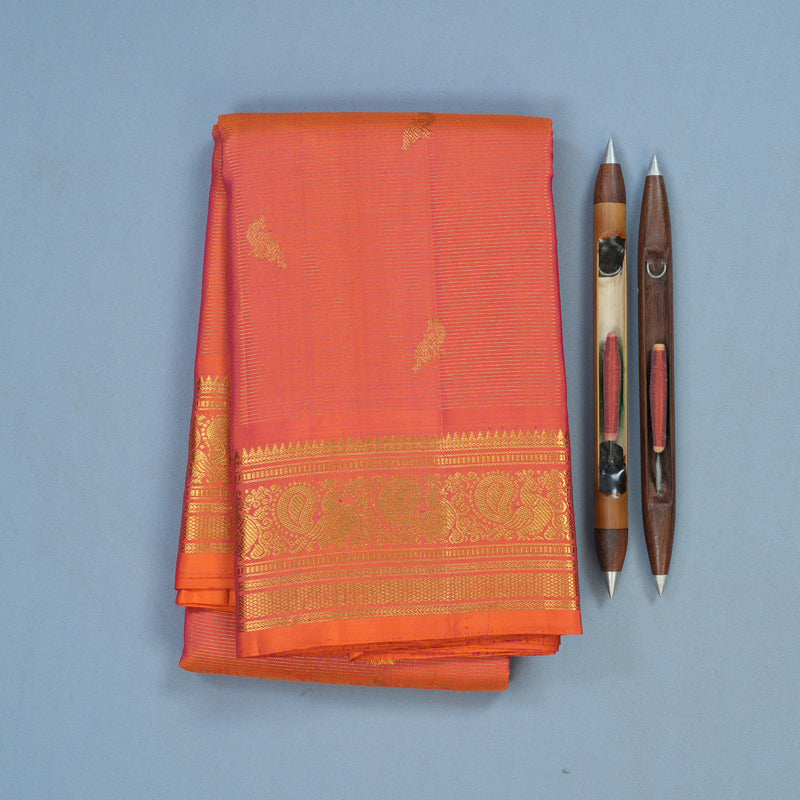 Hayagrivas Handloom Orangish-Pink Kanjivaram Silk Saree KBF19D5-2