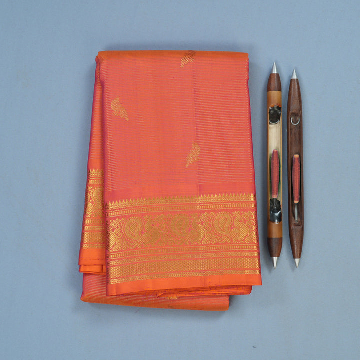 Hayagrivas Handloom Orangish-Pink Kanjivaram Silk Saree KBF19D5-2