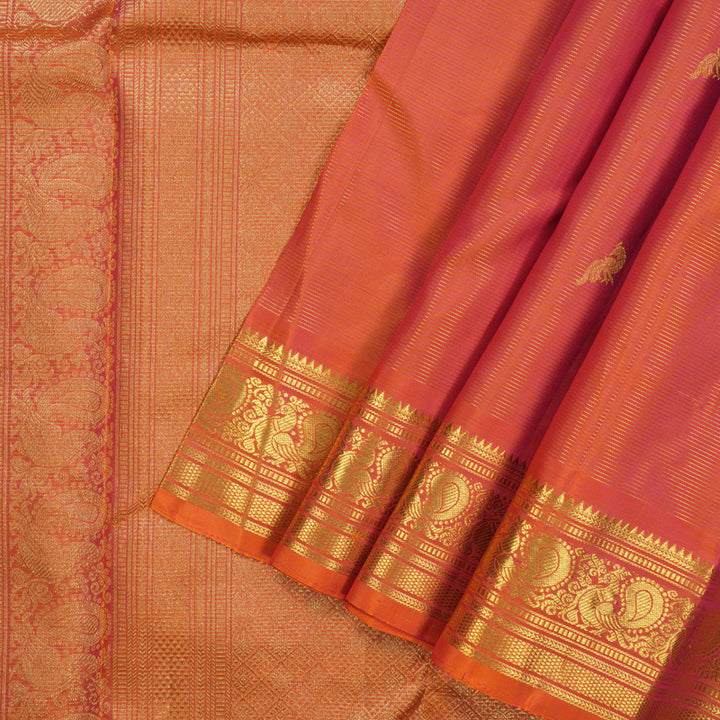Hayagrivas Handloom Orangish-Pink Kanjivaram Silk Saree KBF19D5-2