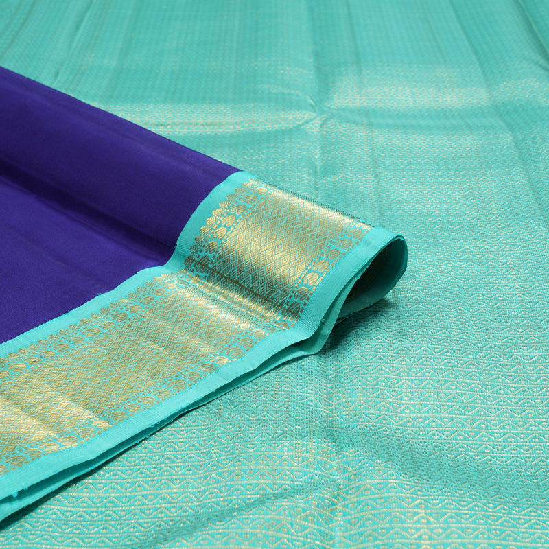 Hayagrivas Handloom Dark Blue Kanjivaram Silk Saree with Bright Teal Border KBF1D11-1