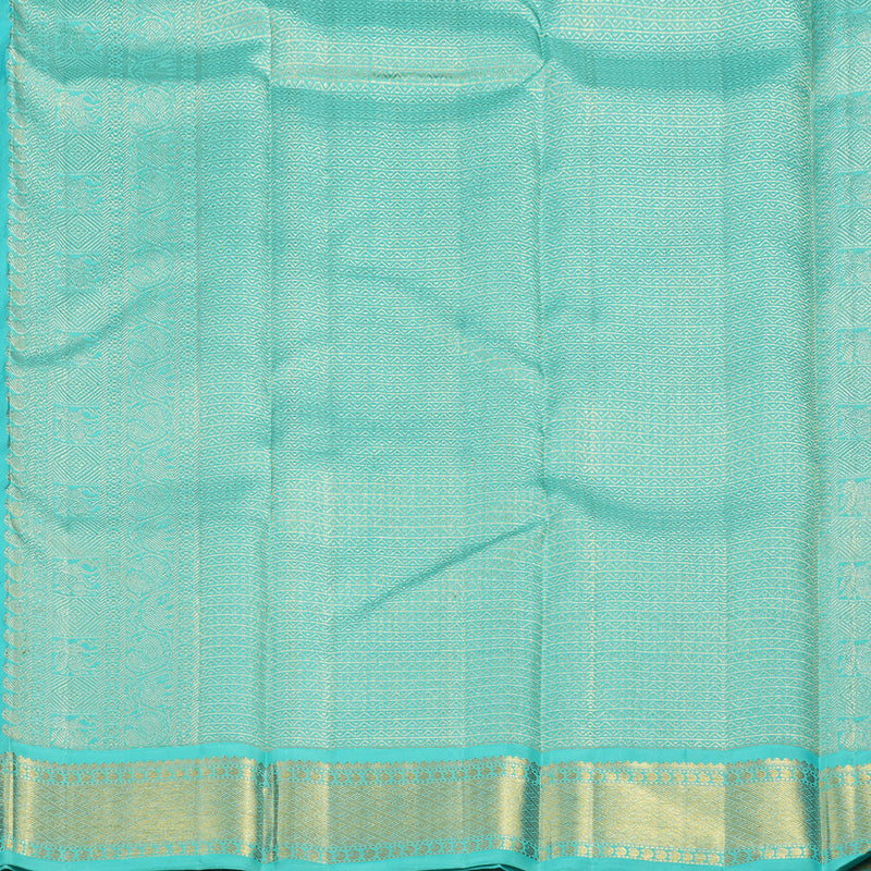 Hayagrivas Handloom Dark Blue Kanjivaram Silk Saree with Bright Teal Border KBF1D11-1