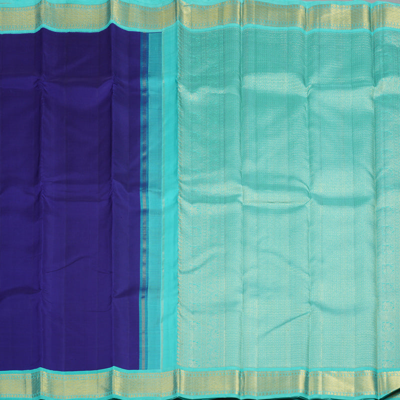 Hayagrivas Handloom Dark Blue Kanjivaram Silk Saree with Bright Teal Border KBF1D11-1
