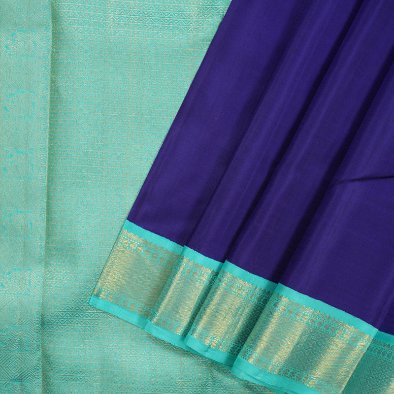 Hayagrivas Handloom Dark Blue Kanjivaram Silk Saree with Bright Teal Border KBF1D11-1