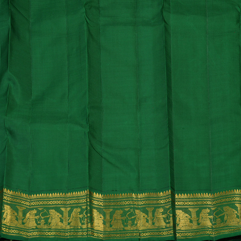 Hayagrivas Handloom Mambazham Yellow Kanjivaram Silk Saree with Dark Green Border KBF1D19-1