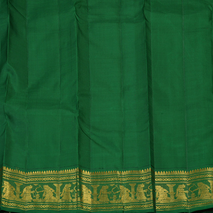 Hayagrivas Handloom Mambazham Yellow Kanjivaram Silk Saree with Dark Green Border KBF1D19-1