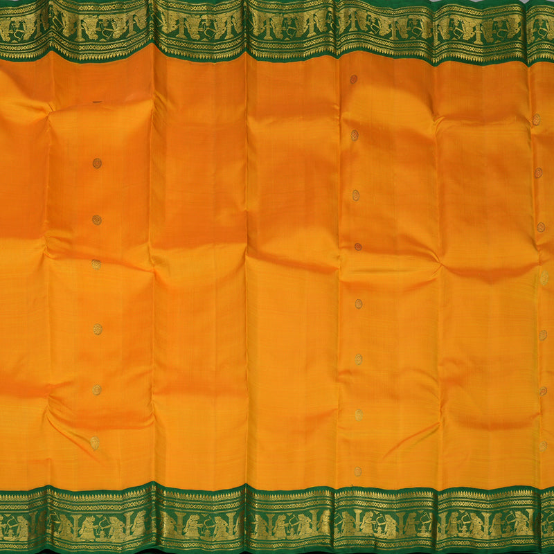 Hayagrivas Handloom Mambazham Yellow Kanjivaram Silk Saree with Dark Green Border KBF1D19-1