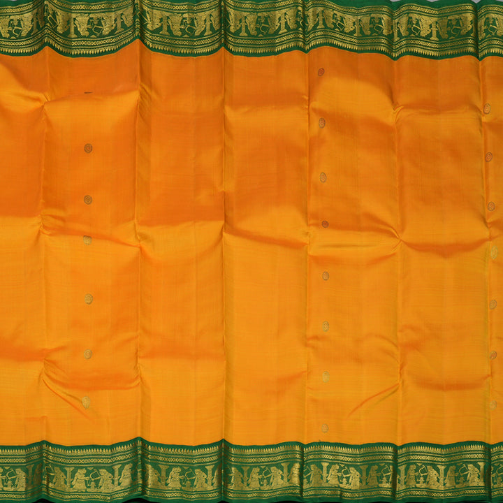 Hayagrivas Handloom Mambazham Yellow Kanjivaram Silk Saree with Dark Green Border KBF1D19-1
