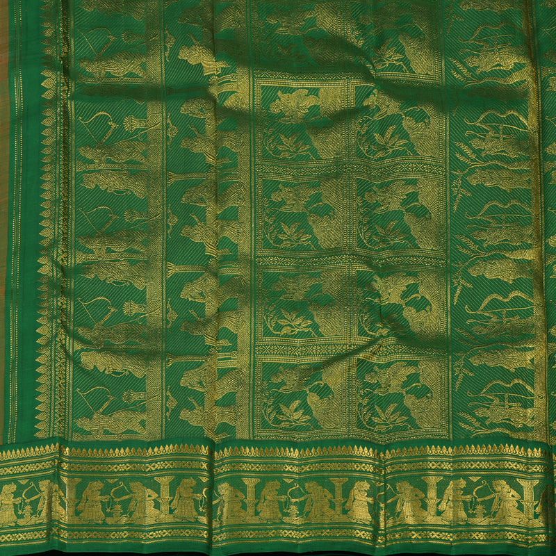 Hayagrivas Handloom Mambazham Yellow Kanjivaram Silk Saree with Dark Green Border KBF1D19-1