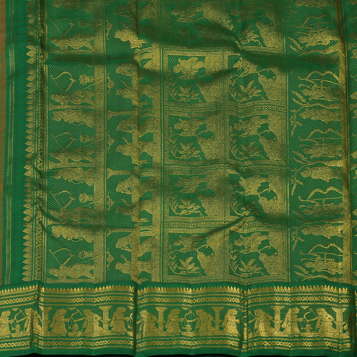 Hayagrivas Handloom Mambazham Yellow Kanjivaram Silk Saree with Dark Green Border KBF1D19-1