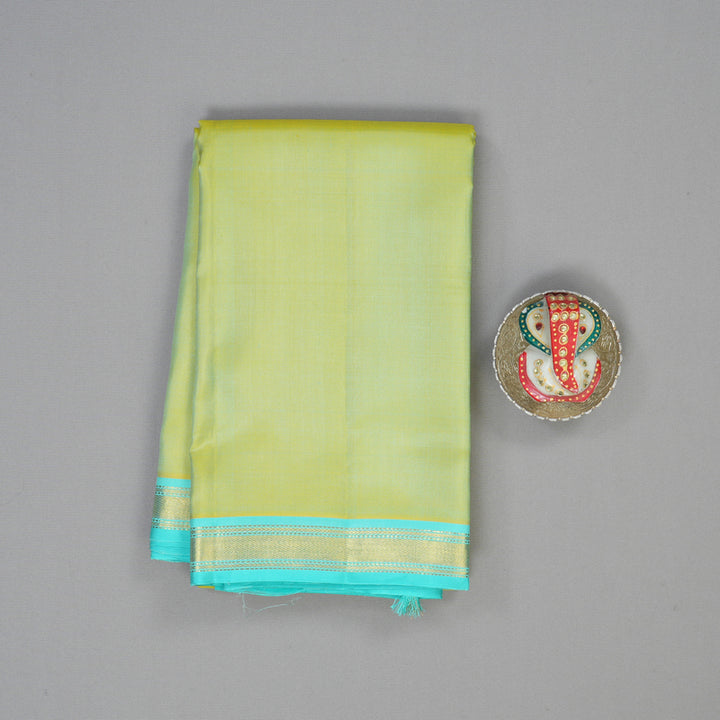 Hayagrivas Handloom Pista Green Kanjivaram Silk Saree with Bright Teal Border KBF1D2-1